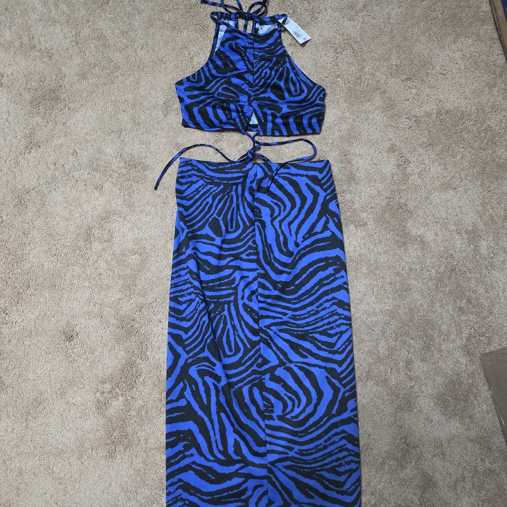 Blue and Black Zebra Print Two-Piece Set